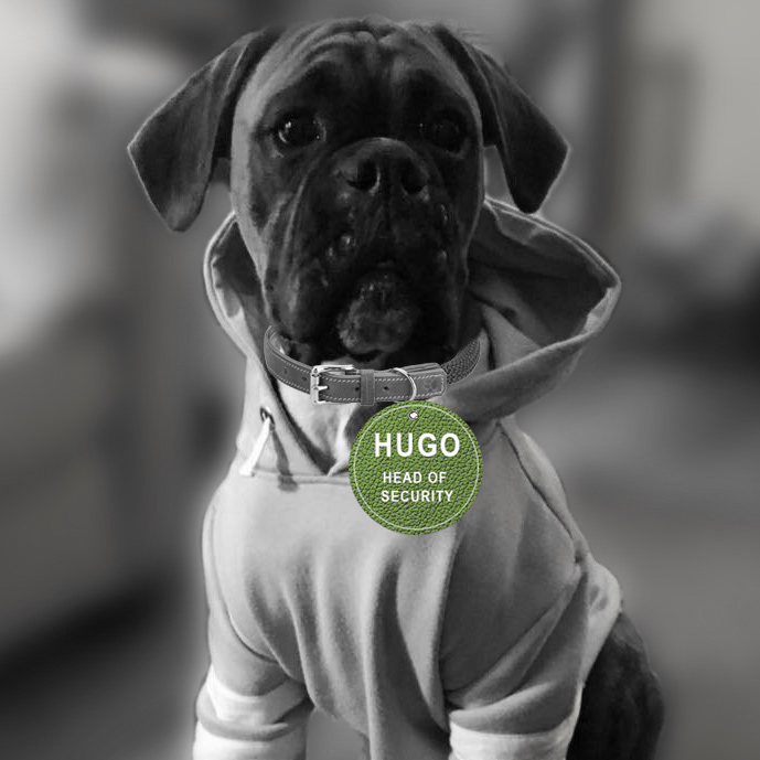 Hugo, Head of Security & Wellbeing Hugo Hydraulics Online wearing head of security badge